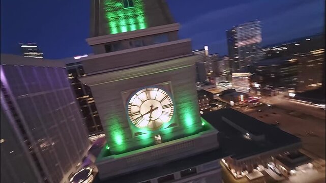 Denver Daniels & Fisher clocktower at night FPV action video Colorado 4K