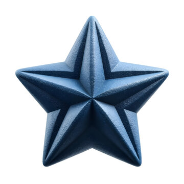 A textured blue five pointed star emblem isolated on a clean white background
