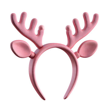 Pink reindeer antler headband with fuzzy ears a festive holiday accessory