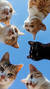 Six Cats Forming A circle looking down Videos