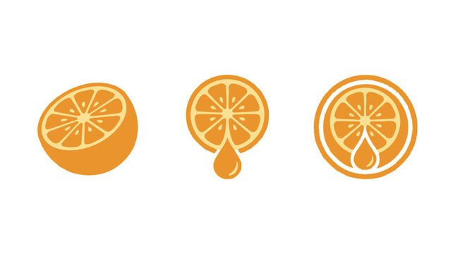 Orange Slice Icons: Citrus Fruit, Juice Drop, and Slice Graphic