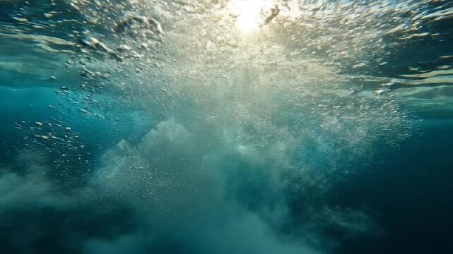 Underwater Ocean Scene with Sunlight.