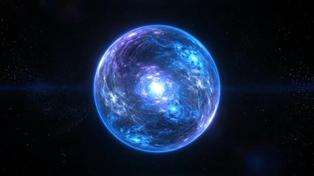 Mesmerizing blue nebula orb floating in deep space, glowing bright with cosmic energy within the starry cosmos