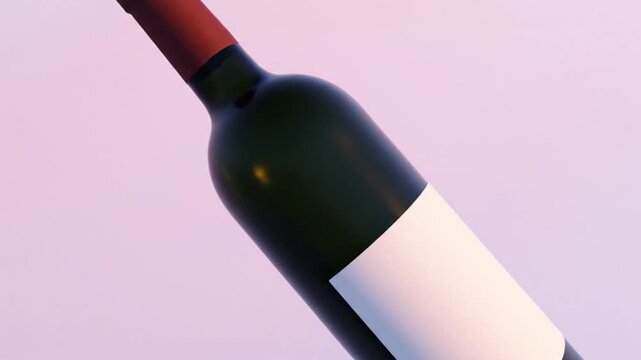 3D Animation of Green Wine Bottle with Blank White Label Rotating on Gradient Background