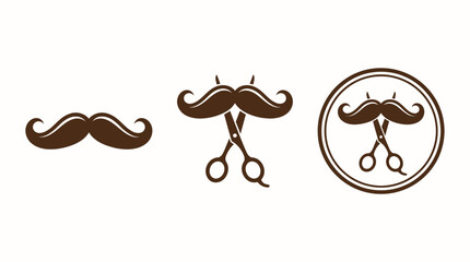 Obraz premium Barber Shop Icon Set: Mustache and Scissors Logos