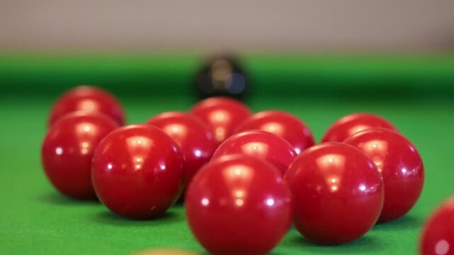 Snooker Break Close Up Red and Black Snooker Balls