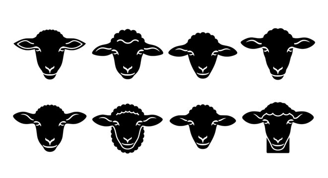 Collection of Sheep Face Silhouettes &ndash; Vector Lamb Icons Set