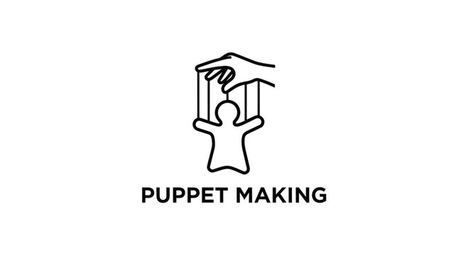 Puppet Making Icon: Hand controlling simple puppet on white background