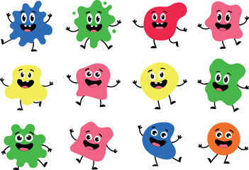 Fototapeta premium Set of cute colorful blob characters with funny faces, arms and legs