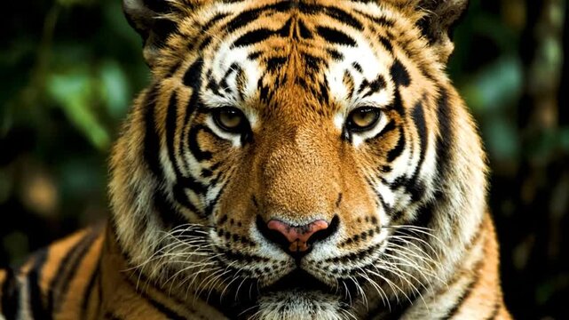 Magnificent Sumatran Tiger Stares Intently with Intense and Focused Eyes, a Powerful and Majestic Wild Animal