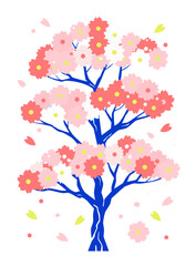 Obraz premium Cherry Blossom Tree Illustration Flat Vector, Sakura Spring Floral Design for Nature Poster and Decorative Artwork