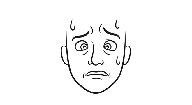 Anxious Face with Sweat Drops and Wide Eyes - Fear and Stress Expression