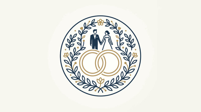 Elegant Wedding Logo Featuring Couple and Intertwined Rings