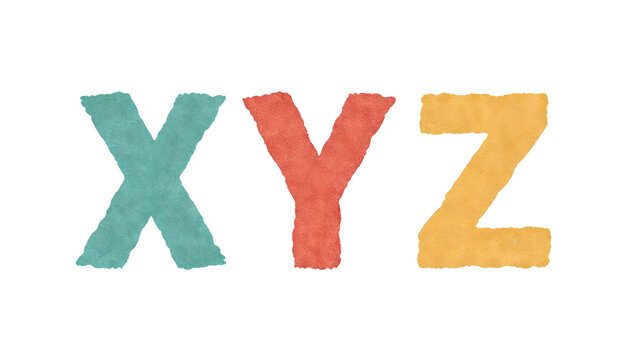 Colorful letters X, Y, and Z, perfect for educational content or creative designs. These letters feature a textured, artistic style