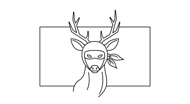 Deer Wearing Mask and Bandana, Cartoon Style, Funny Animal Illustration