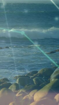 Vertical video: Shot opening launching HUD overlay, rocks resting while teal nodes pulsing, mapping