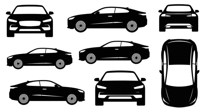 Car Silhouette Collection: Multiple Views of a Modern Sedan