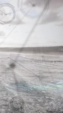 Vertical video: Faint lines rising coast showing AR overlay view panning nodes linking mapping data