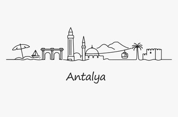 Fototapeta premium Flat Design one line without breaking the Antalya city.