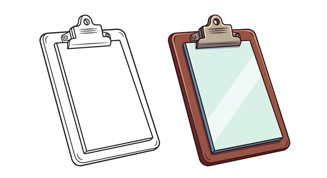 Clipboard with Paper: Line Art and Full Color Comparison