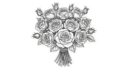 Intricate black and white line drawing of a stylized tree with abstract branches and leaves isolated on transparent background