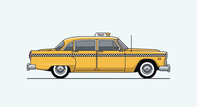 Classic Yellow Taxi Cab Illustration - Vintage NYC Car
