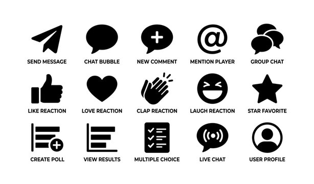 Social media icons for messaging and reactions overview