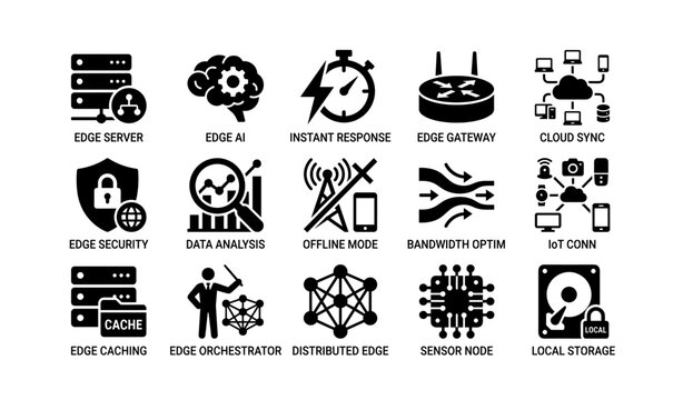 Edge computing icons for technology and data analysis applications