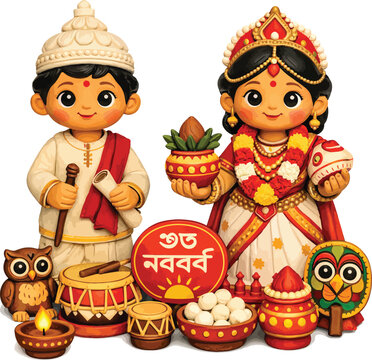 Bengali New Year Couple Clay Dolls &mdash; Pohela Boishakh