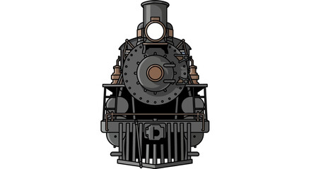 Vintage Steam Locomotive Front View Isolated on White Background © Lemah