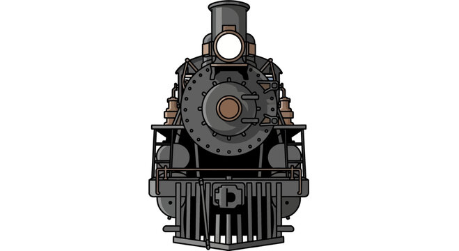 Vintage Steam Locomotive Front View Isolated on White Background