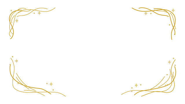 Transparent Gold Wave Four Corner Frame with Glowing Stars Wide Banner for Graphic Design