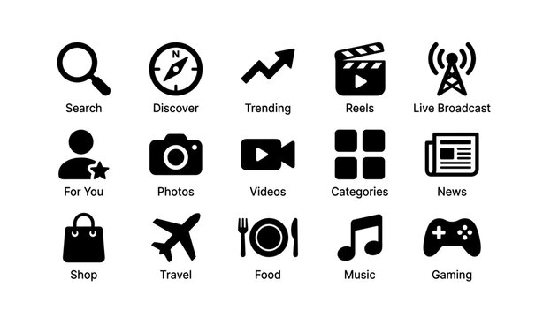Set of social media and technology icon designs in black
