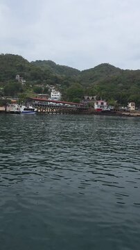 Vertical view of coast and beach of Isla Taboga Panama City Panama Central America.