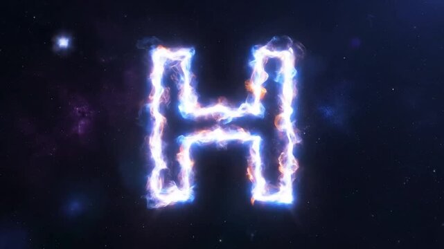 Celestial letter H shimmering with ethereal energy in space background for an abstract logo reveal or intro