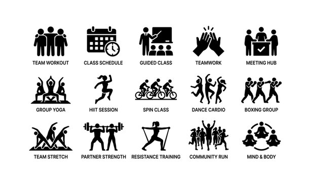 Fitness icons for group activities and classes in a community setting