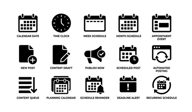 Calendar and schedule icons for time management and event planning