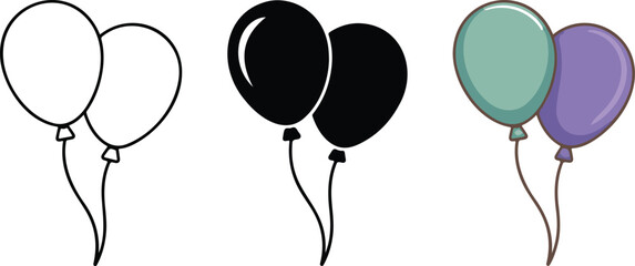 Minimal hand-drawn party balloons vector set with smooth line art and consistent strokes for festive celebration designs © Sebani