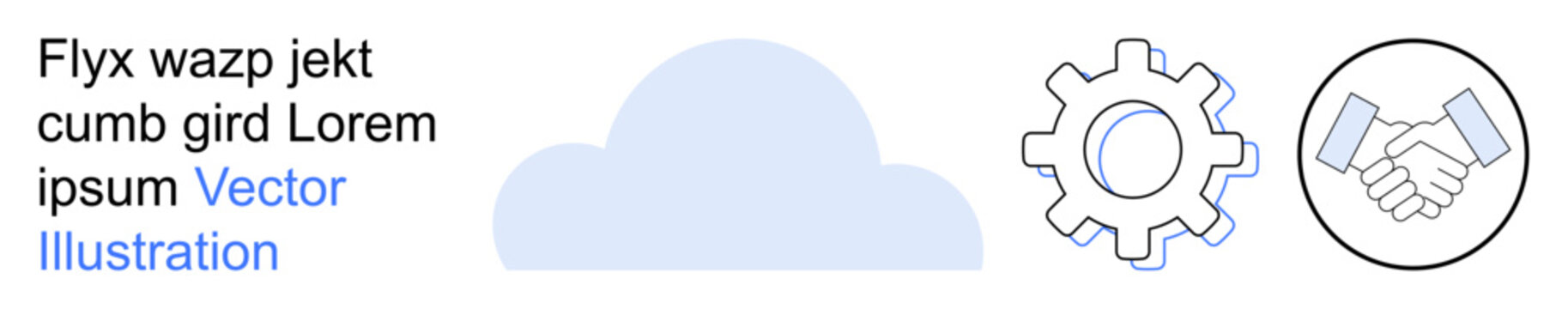 Data management, teamwork, cloud computing, business collaboration, software settings, networking. Cloud shape, gear and handshake symbols . Cloud computing and business collaboration concept