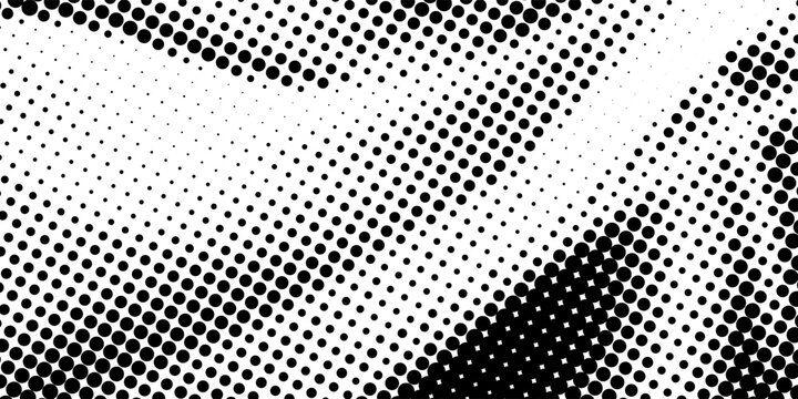 Background with irregular, chaotic dots, points, circle. Abstract monochrome pattern. Black and white color.