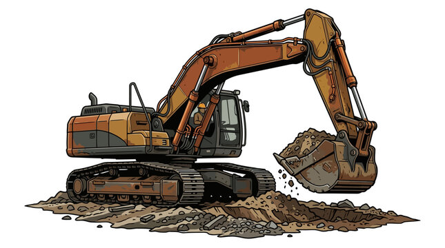 Heavy duty excavator digging earth.