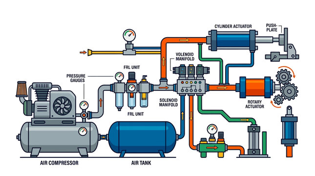 Industrial air compressor system machinery.