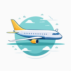Fototapeta premium 飛行機のフラットベクターイラスト（横からの視点）