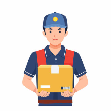 荷物を持つ配達員の男性のイラスト 物流・宅配業