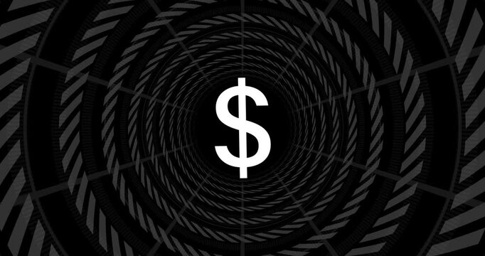 Frame4 pulse sending dollar sign contracting, snapping back while rings rotating, forming tunnel