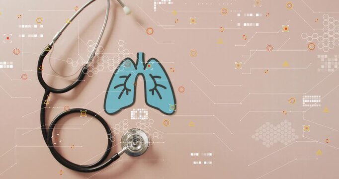 Vertical video: HUD elements appearing and moving over stethoscope, lungs, marking bronchi to scan