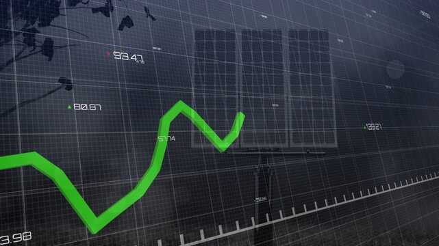 Incoming data feed driving neon green trace across grid, updating labels, showing technology trend