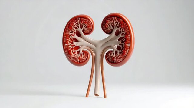 Detailed 3D model of human kidneys showing internal anatomy