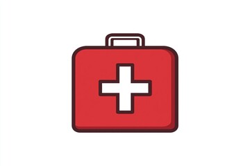 Obraz premium Red first aid kit with white cross icon on a white background