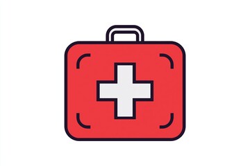 Fototapeta premium Red first aid kit icon with white cross on minimalist background
